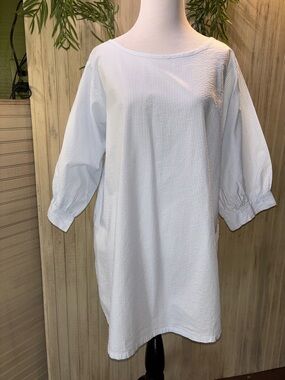 Lolly Wolly Doodle Light Blue Cotton Seersucker Short Sleeve Top, Size XL, NWOT